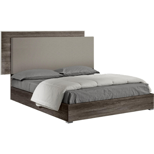 Portofino King Bed in Gloss Oak Finish & Quilted Beige Velvet
